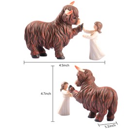 Rodeo windㅤ Highland Cow Decor Highland Cow Figurine Scottish Highland Cow Lifelike Highland Cow Statue Ornament Gifts for Cow Lover Cow Decoration Bathroom Office Nursery Desk