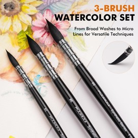 Fuumuui 3PCS Watercolor Brush Set –Premium Synthetic Squirrel Hair for Smooth Color Flow and Precision Control, Short Handles for Professional Artists - Water Color Painting