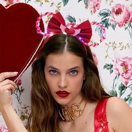 IYOU Mouse Ear Light Up Headband Pink Queen of Heart Led Hair Bands Flashing Amor Valentine's Day Hair Accessories for Women