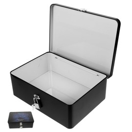 BIUDECO Vintage Tinplate Storage Box Lockable Organizer for Jewelry Keepsakes Compact Design for Desk Home Use Sturdy Material with Elegant Pattern for Special Occasions