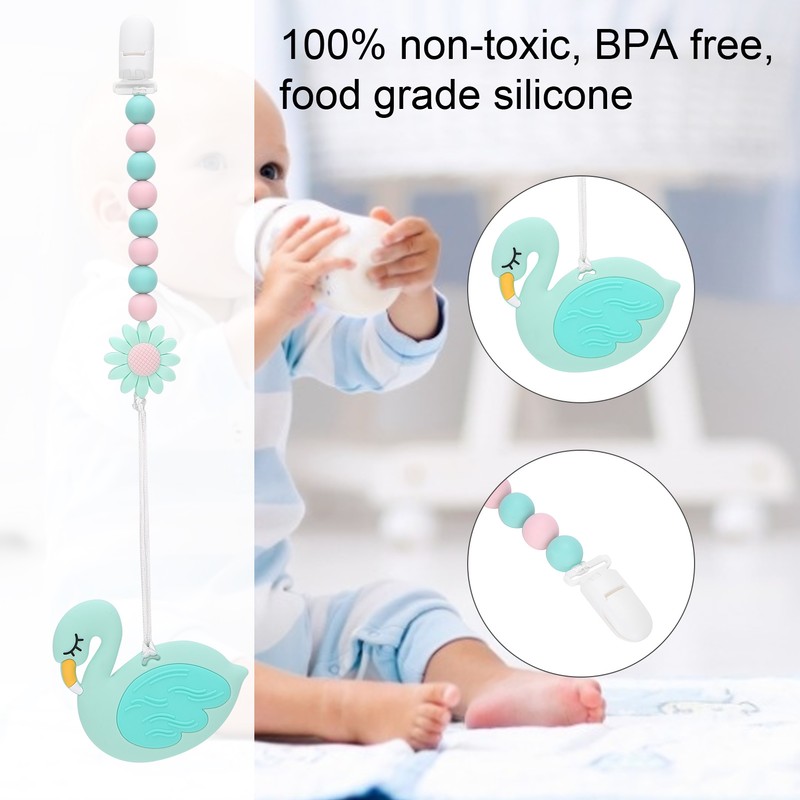Swan Shape Infant Baby Pacifier Clip AntiLost DIY Teething Necklace