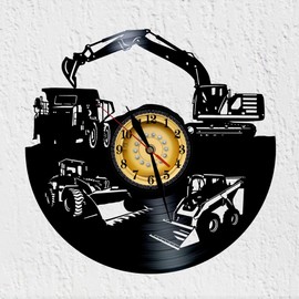 VINY WOODY Dumper Excavator Chargers Record Clock Vinyl Land Maintenance Wall Decoration