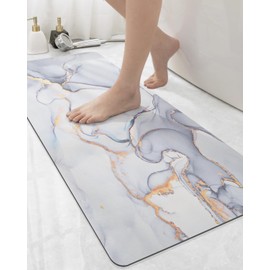 DEXI Bathroom Mat Ultra Thin, Non Slip Bath Rug for Shower Floor, Absorbent Quick Dry Marble Bathmats Low Profile, 17x43, Light Grey