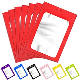 100 Pieces Resealable Mylar Bags with Ziplock and Clear Window Smell Proof Bags Packaging Bags Foil Pouch Ziplock Bags for Food Self Sealing Storage Supplies (Red, 6.29x9.44 inches)