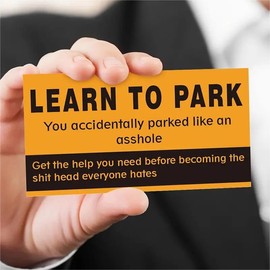 CDXHOME 100Pcs Learn To Park Business Cards - Funny Parking Violation Notes & Bad Parking Cards - 14PT Heavy Duty Witty Reminder for Windshields (3.5" x 2" Orange)