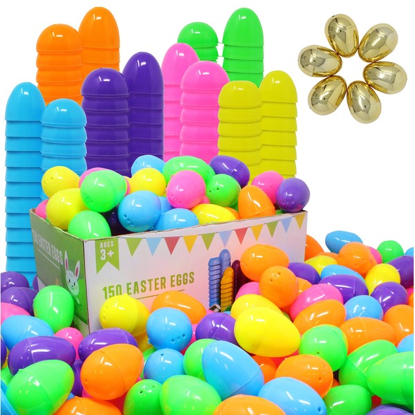 JOYIN 144 Pieces 2.3" Easter Eggs + 6 Golden Eggs for Filling Specific Treats, Easter Theme Party Favor, Easter Hunt, Basket Stuffers Filler, Classroom Prize Supplies Toy