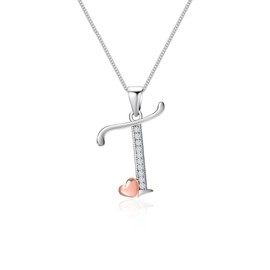 Mesovor 925 Sterling Silver Initial Necklace for Women, Dainty Sterling Silver Letter Cubic Zirconia Necklace Jewelry Gifts for family Mother Sister Wife (Letter-T)