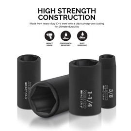 Neiko 02476A 1/2" Impact Socket Set, 14 Piece 6 Point Impact Set, Standard Impact Socket Set, SAE Sizes (3/8-Inch to 1-1/14") Cr-V Steel, Deep Socket Set 1/2 Drive,