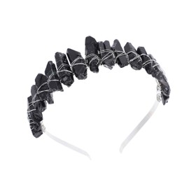 Raw Crystal Quartz Crown Headband - HAIMEIKANG Handmade Tiara Natural Stone Headband for Woman Wedding and Parties (BLACK3)