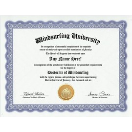 Windsurfing Windsurfer Degree: Custom Gag Diploma Doctorate Certificate (Funny Customized Joke Gift - Novelty Item)