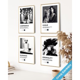 Vintage Poster Set | Coco Pictures Black White | Vogue Wall Pictures Living Room | Coco Poster Set | 4 x A4 without Frame