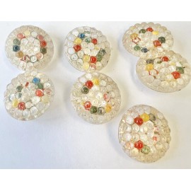 24 MM VINTAGE WEST GERMAN CRYSTAL GLASS MULTi COLOR  BUTTON SELF SHANK 18 Pcs
