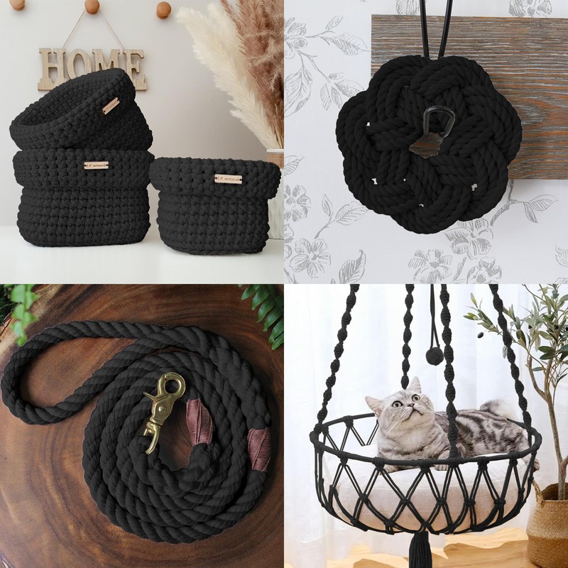 VEIZEDD Black Rope 1/2 in x 165 ft Natural Cotton