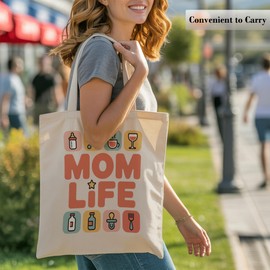 First Mom Life Gifts Tote Bag, Baby Items Reusable Canvas Bag for Mother