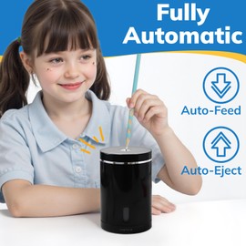 Electric Pencil Sharpener, Fully Automatic Pencil Sharpener with Auto in & Out, Rechargeable & Hands-Free for Standard 6-8mm Pencils, Perfect for Classroom and Home Use (Black & Silver)