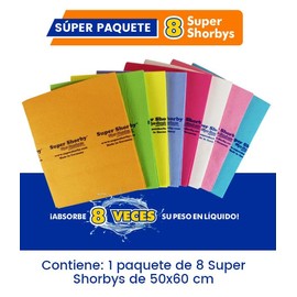 Super Shorby | Set de 8 Paños Absorbentes Multiusos | Súper Paquete | Absorbe 8 Veces su Peso en Líquido | Multiusos | Ecológico | Reutilizable | Lavable | No desechable | Limpieza eficiente | Hogar