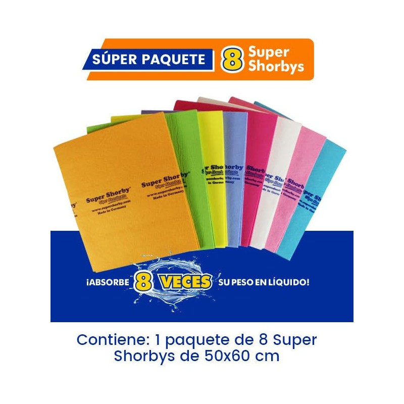 Super Shorby | Set de 8 Paños Absorbentes Multiusos |