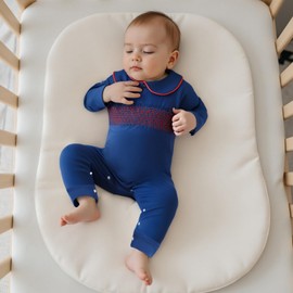 Newborn Baby Boy Fall Clothes Doll Collar Onesie Smocked Jumpsuit Infant Long Sleeve Romper Cute Winter Outfit (A Blue, 9-12 Months)