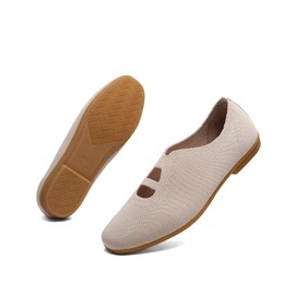 DEXJEWU Women's Ballet Flat Knit Dressy Shoes Comfort Walking Work Slip-on Flats Ballerina Office Driving Shoes Low Wedge, 038 Camel, 8.5 US