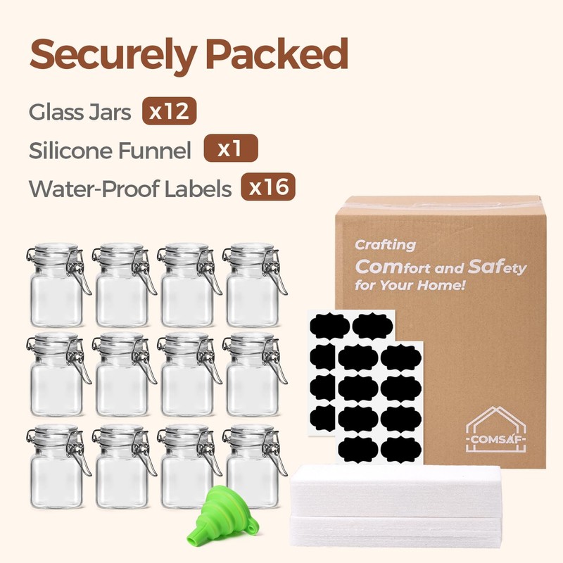 ComSaf 4 oz Glass Jars with Lid, Set of 12