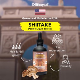 Life Cykel Shiitake Mushroom Extract with Kakadu Plum - Advance Organic Mushroom Supplement for Hair, Nail and Skin - Potent Vitamin C Immune Boost for Adults - 4 Fl Oz