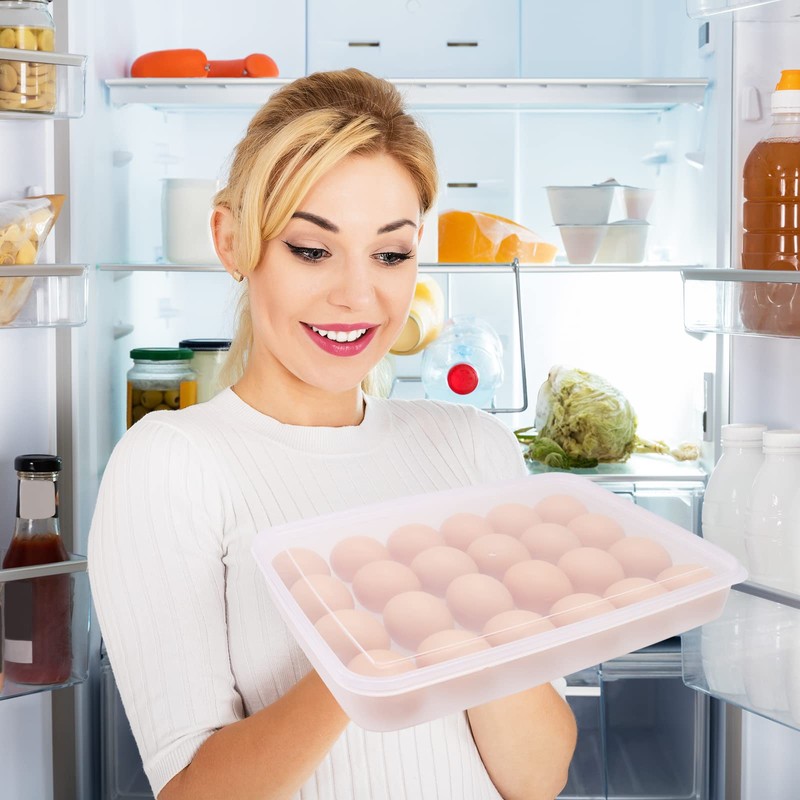 2 Pack Covered Egg Holder,Clear Egg Holder Storage Container,Stackable Plastic
