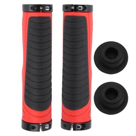 Mountain Bike Soft Handlebar Grips Bicycle Double Lock AntiSlip Rubber Handle Grips(Black Red )