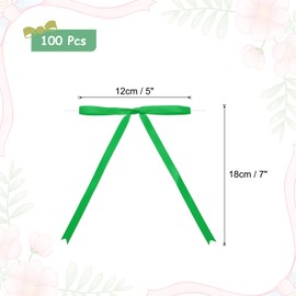 MECCANIXITY 100 Pcs 5x7 Twist Tie Bows Satin Ribbon Bows Wrapping Bows for Craft DIY Sewing Wedding Decor Birthday Party Treat Bags Grass Green
