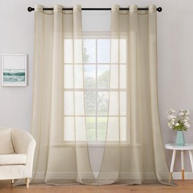 MIULEE Solid Color Sheer Curtains 84 Inches Long 2 Panels Set - Elegant Lightweight Grommet Light Filtering Window Voile Panels/Drapes/Treatment for Bedroom Living Room W42 x L84 Inch, Beige