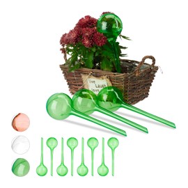 Relaxdays Plant Watering Globes Set, 2-Week Reservoir for Potted Plants, Plastic, Various Colours