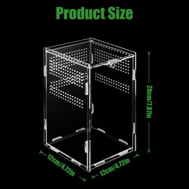 Reptile Feeding Box, 12 cm x 12 cm x 20 cm Acrylic Terrarium, Jumping Spider Terrarium, Snails, Mini Terrarium, Reptile Feeding Box Suitable for Jumping Spiders, Lizards, Snails, Beetles
