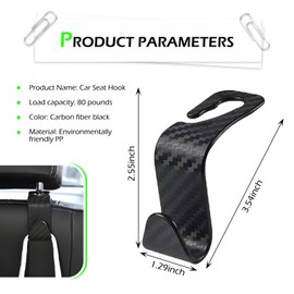 Ferianl 4PCS Car Seat Headrest Hook, Cars Purse Hook, Multifunction Auto Seat Back Storage Organizer Hooks, Universal Sedan Headrest Hooks, for Purses, Bags, Umbrellas, Coat (Carbon Fiber)
