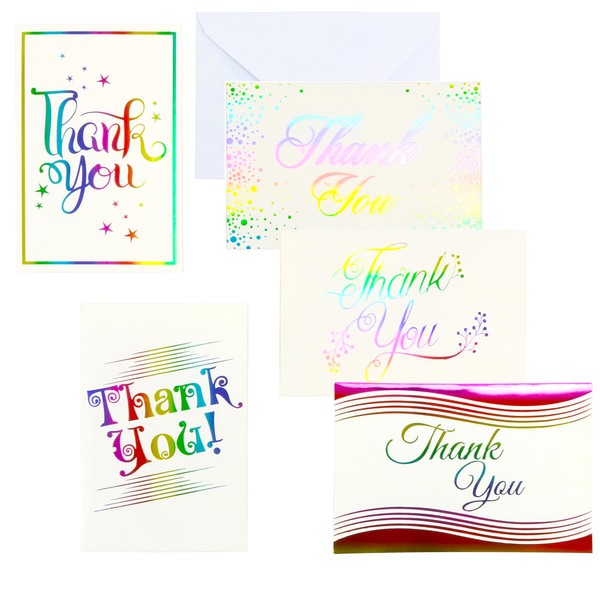 Iconikal Thank You Cards with Envelopes, Rainbow Foil, 35-Count