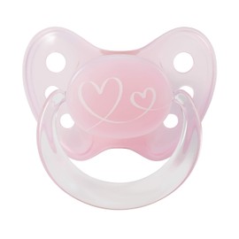 Dentistar® Latex Dummies Set of 3 - Size 1 for 0-6 Months - Teeth & Jaw Friendly Latex Dummy with Dental Level - Pink with Heart Motif - BPA Free - Made in Germany