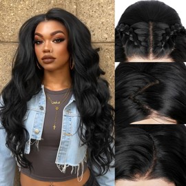 Quick Wig 13x4 Body Wave Lace Front Wigs for Black Women Glueless Black Long Wavy Wig Pre Plucked HD Lace Frontal Wigs Synthetic Hair for Women 26 Inch 1B