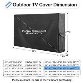 OutdoorLines Waterproof & Weatherproof Outdoor TV Cover - for 60-65 Inch Flat Screen TV, Dustproof & UV Resistant, Black, Size 58" L x 37" W x 5.5" H