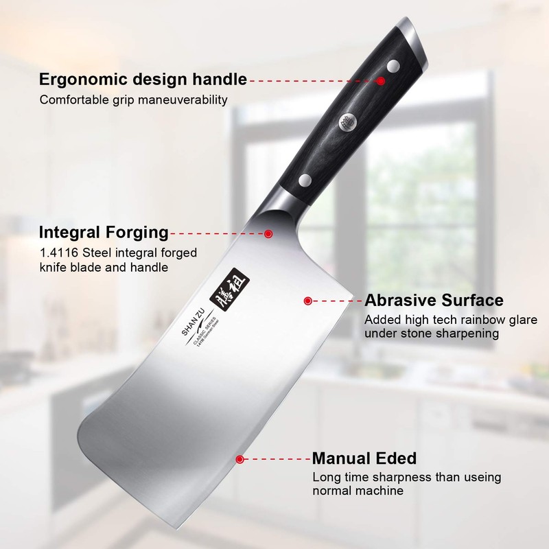 SHAN ZU Hackmesser Fleichmesser Chinesisches Hackmesser 17.8cm 21 ° Klinge