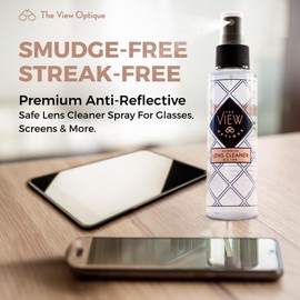 the view optique Anti-Reflective Safe Lens Cleaner Spray – 8oz Streak-Free Glasses Cleaner for Eyeglasses, Sunglasses, Camera Lenses & Screens – Ammonia-Free (Pack of 1)