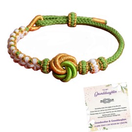 For Granddaughter - A Link That Can Never Be Undone Peach Blossom Knot Bracelet, Granddaughter Bracelet from Grandma Always Be Brave And Be Strong Adjustable Braided Bracelets for Women Jewelry,