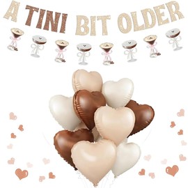 Glittery Espresso Martini Garland Set with 9pcs Foil Heart Balloons - A Tini Bit Older Birthday Party Decorations for Martini Theme Bar Cart Decor