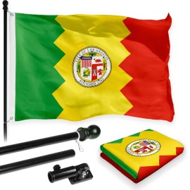 UD_G128 Combo Pack: 6 Feet Tangle Free Spinning Flagpole (Black) Los Angeles City Flag 3x5 ft Printed 150D Brass Grommets (Flag