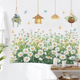 HOTIYOK Wall Sticker, Plant, White, Daisy, Stylish, Wall Sticker, Bird, Butterfly, Hanging Orchid, Fresh Flowers, Wall Sticker, Sofa Bed, Wall Decoration, Sticker, Removable Stylish, Scandinavian