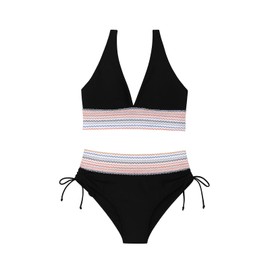 AYNKH Women's Two Piece Bikini Set, Elastic Swimwear with Adjustable Straps, High Waisted Swimsuits, Tummy Control Swimming Costume for Beach Holiday Vacation Pool Spa Black