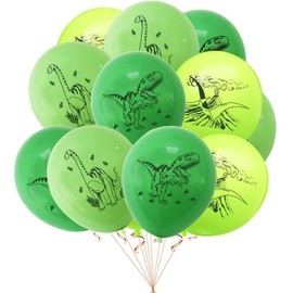 Dinosaur Party Latex Balloons, Green and Yellow, Pack of 12