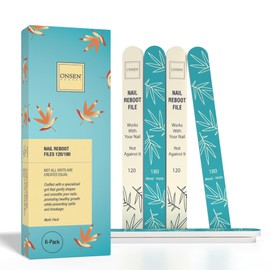 Onsen Secret Japanese Nail File - Professional Nail Files in 6 Pack, Double Sided Natural and Acrylic Nail Files - 120/180 Grit - Disposable Salon Smooth, Best Nail File for Nails