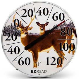 EZREAD Hanging Dial Thermometer 840-1226 Weather Thermometers for Indoor and Outdoor Use, Large 12.5 Inch Diameter, Easy to Read Numbers, Deer