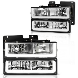 DWVO LED Headlights Assembly Compatible with 1990 1991 1992 1993 1994 1995 1996 1997 1998 1999 Chevy C/K 1500 2500 3500 / Suburban/Tahoe/GMC Yukon Headlamp w/Daytime Running Light