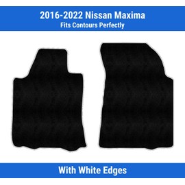 White Edge Custom Fit Front Carpet Floor Mats, Black, Compatible with Nissan Maxima 2022 2021 2020 2019 2018 2017 2016