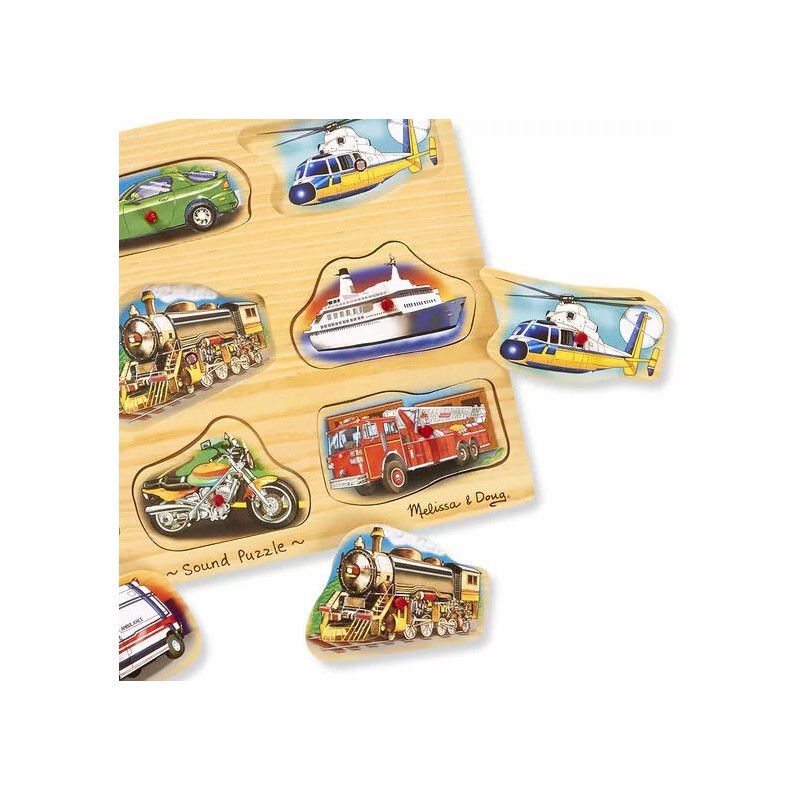 Melissa & Doug Wooden Peg Puzzle Sound Puzzle Vehicles Hear