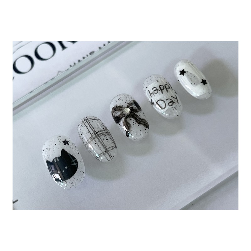 ⭐ [Happy Day Cat] Handmade Nail Tips ⭐ - Short